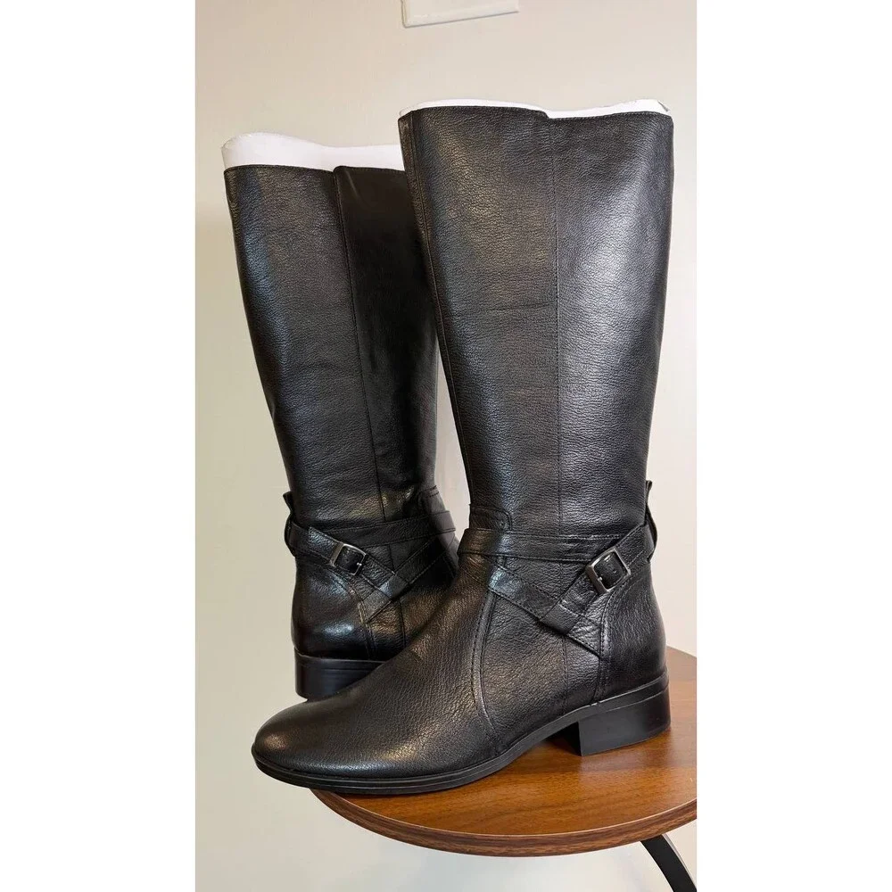 Naturalizer Rena 2 Boots 11W Black Leather Wide Calf Riding Style NIB msrp$325 - Picture 9 of 15